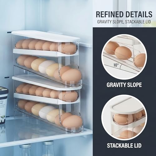 Auto-Rolling Egg Dispenser with Lid, Transparent, 1 Pack | Fridge Egg Organizer, Side-Door Slide Design, Stackable & Space-Saving, Easy Access, Holds 14–16 vs. Standard 12