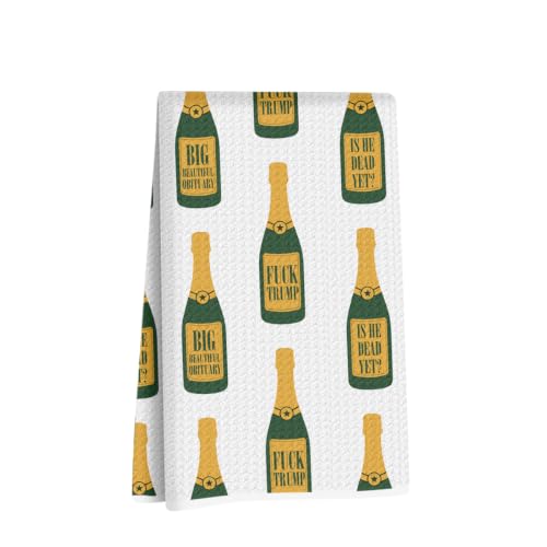 Jztco 2 Pcs Funny Trump Kitchen Towel, Anti Trump Gifts for Women | Champagne Bottle Wine Hand Towels for Kitchen Home Decor, Absorbent Microfiber Dish Cloth Tea Towels, 14x24 Inch - color: Multi 1667