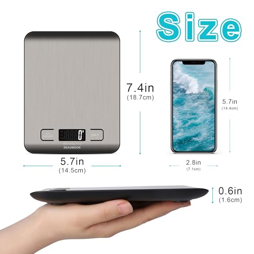 Food Scale Kitchen-Scale 11lb/5kg Food Scale for Kitchen Stainless Steel LCD Display Tare Function (g/oz/ml) for Meal Prep Coffee (Batteries Included) - color: sliver
