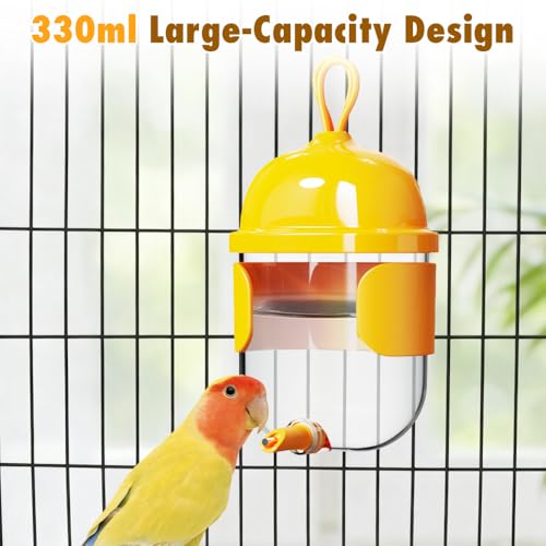 Birds Water Bottle, 330ML Automatic Bird Drinking Dispenser with Sensitive Valve, Stable & Leak-Proof Parrots Water Feeder for Small-Medium Birds - color: White