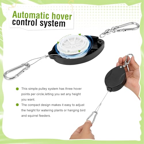 Plant Pulleys, Heavy Duty Retractable Hangers, 304 Stainless Steel Rope, Auto Plant Holder, Adjustable Climbing Hook for Garden Baskets, Watering, or Bird Feeders 2PC (Black) - color: Black