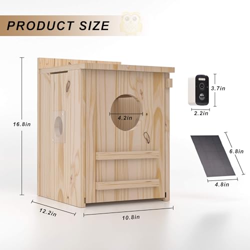 Solar-Powered Smart Owl House with Camera - Outdoor Hanging Wooden Nesting Box, Real-Time View & Motion Detection, for Garden for 2.4g WiFi Coverage Area, for Owl Lovers - style: Smart owl house