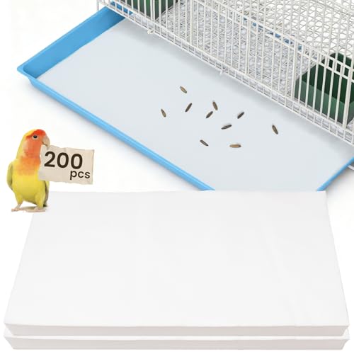 23.6x16.9in Bird Cage Liners - 200 Sheets Pre-Cut Cage Tray Pads | Disposable Absorbent Non-woven Pads Absorb Moisture and Collect Feathers for Parrots, Cockatiels, Parakeets and Finches - size: 200 Count (Pack of 1)