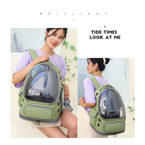 Cat Bubble Backpack,Breathable Cat Backpack Carrier Large Space Pet Travel Carrier for Kitty Small Dogs up to 15lbs,Transparent Cat Carrier for Hiking Camping Outdoor Travel (Green)