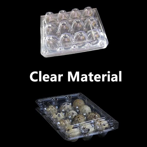 Honkenda Clear Plastic Quail Egg Cartons, 12 Tray Small Eggs Carton Holders Container, PVC Stackable Egg Storage Box with Hinge Lid, 12 Grids Egg Protection Box for Pheasant Pigeon (50 Pack)