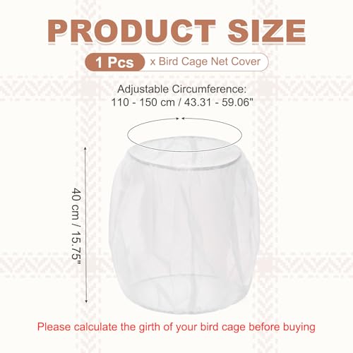 Bird Cage Seed Catcher, Bird Cage Net Cover Seeds Guard, Universal Birdcage Accessories, White, Circumference 43.3"-59.1", Height 15.7" for Parrot Cockatiel Enclosures - color: White, size: Circumference 43.3"-59.1", height 15.7"