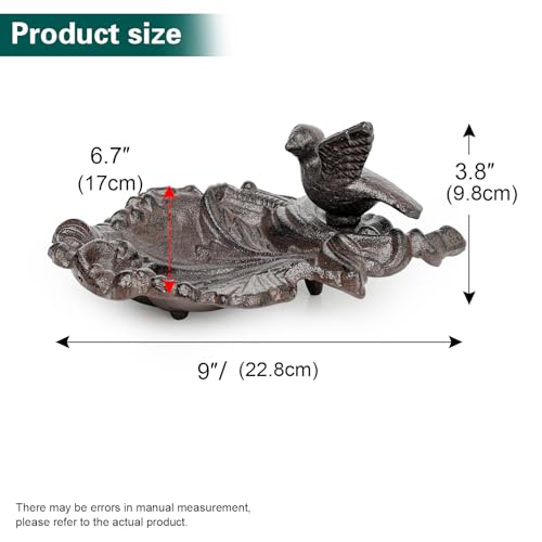 Sungmor Cast Iron Bird Feeder Dish, Rustic Brown Small Bird Feeding Tray | Decorative Leaf-Shaped Outdoor Bath Bowl Food Container for Garden, Patio or Yard - color: Antique Brown