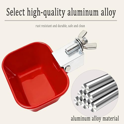 XCL Chicken Waterer Cups, Aluminum Alloy Chicken Waterer Feeder 2pcs Large, Tee Fittings Poultry Chicken Water, for Chicken, Duck, Goose, Turkey, Bunny, Bird, with Mounting Hole Opener (2, Red)