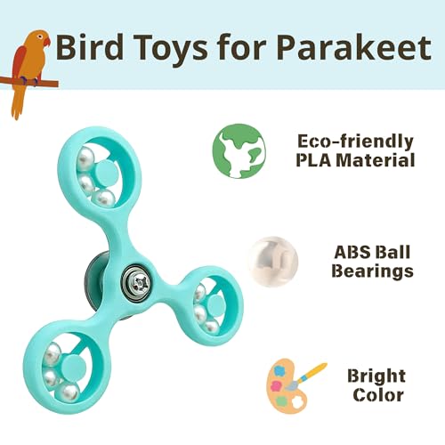 Spinning Bird-Toys Bird Cage Toys & Bird Perch Parrot-Parakeet Budgie Cockatiel Conure Macaw Chicken Parrot Enrichment Cage Accessories Small Animal Chewing Toy (Cyan Spinner) - color: Cyan Spinner