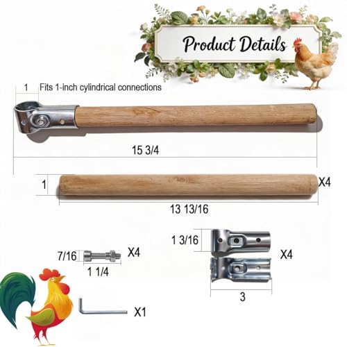 4pack Chicken Roosting Bars with Conectors, Adjustable & Replaceable Wood Bar (13" L) - size: 4pack Bars