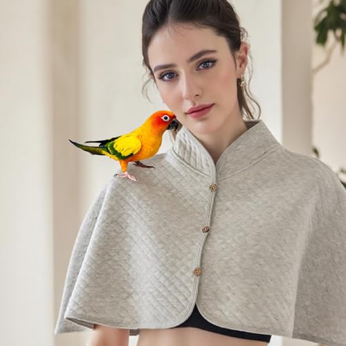 Parrot Anti-Scratch Shoulder Protector - Reusable Bird Diaper & Soft Bird Cape for Macaws, Cockatiels, Conures, Parakeets, Lovebirds and Finches - Pet Shoulder Guard with Poop Protection (Grey, Large) - color: Grey