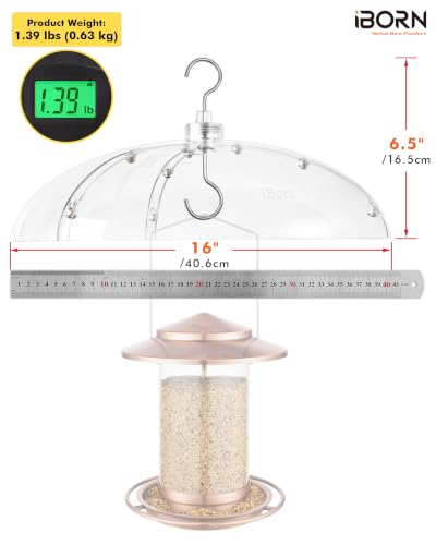 iBorn Bird Feeder Rain Guard, 16" Dome Weatherproof Cover,PC Clear 1Pk | High Hardness Polycarbonate(PC), Chew Resistant, Rainproof, Leakproof, Clear Viewing,Durable for Outdoor