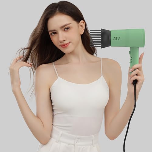 AINA Hair Dryer with Diffuser,Comb Full-Featured Blow Dryer 110V(Green) | 3 Heat/2 Speed;Cold shut button;Lightweight;Compact Size;High Temp;Low Airflow;Same Results;Less Expense - color: Jade Green, size: 4 Piece