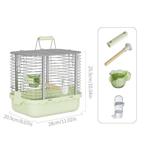Bird Carrier Travel Cage, Durable Portable Stainless Steel Birdcage with Bird Perch & Feeding Bowl for Parrots Canaries Budgies Lovebirds Conures Cockatiels (Small Light Green) - size: Small light green