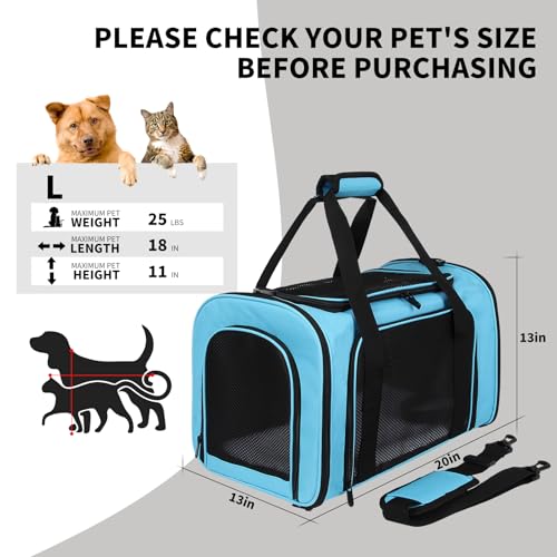 Pet Carriers Soft-Sided Airline Approved Carrier Bag for Small Cats Dogs (Medium,Blue) - color: blue, size: 17.0"L x 11.0"W x 11.0"H