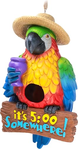 Spoontiques - Birdhouse - Garden Decor - Decorative for Yard and Garden Decoration - Hanging Novelty Outdoor Patio - Parrot