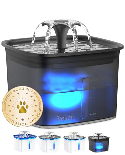Veken Innovation Award Winner 95oz/2.8L Cat Water Fountain | Automatic Pet Fountain Dog Water Dispenser with Replacement Filters & Silicone Mat for Cats, Dogs (Space Black, Plastic) - color: Space Black