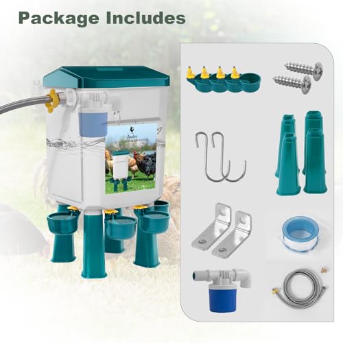 Automatic Chicken Waterer, Float-Controlled Chicken Water Feeder, Large Watering System with 60 Inch Water Hose (One End 3/4''), Poultry Waterer for Duck Quail Turkey Chick (2 Gallons, Blue) - color: Blue