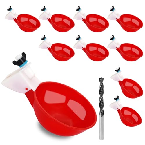 Chicken Waterer Cups 10/20 Packs Large Chicken Watering Cups Automatic Chicken Water Cups Tee Fittings Poultry Waterer Suitable for Duck, Chicks, Goose, with Mounting Hole Opener (10) | Leak-proof design，High-quality plastic，Quick Installation，Easy to cle