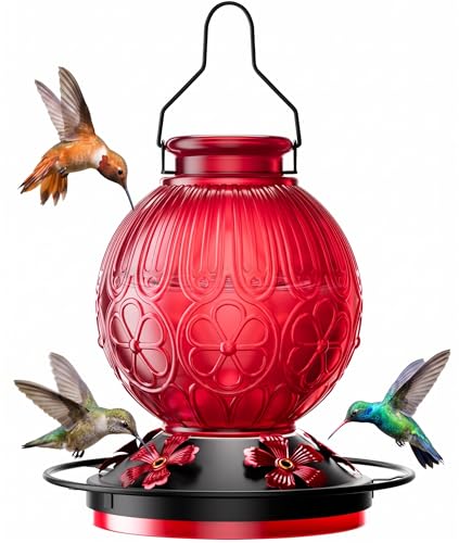 26Oz Hummingbird Feeder for Outdoors, Vintage Glass Bird Feeder with Perch, Durable & Easy to Clean, Hanging Nectar Feeder for Garden, Yard, Deck – Gift for Bird Lovers (Red) - color: Red