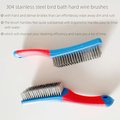 2 Pcs Bird Bath Hard Wire Brushes，Iron Out Rust Stain Remover，Bathtub Cleaning Brush，Hummingbird Feeder Cleaning Brushes，Outdoors Fountain Cleaner Safe for Birds，Bird Cage，Concrete，Birdbaths，Bow - style: Hard Wire Brush