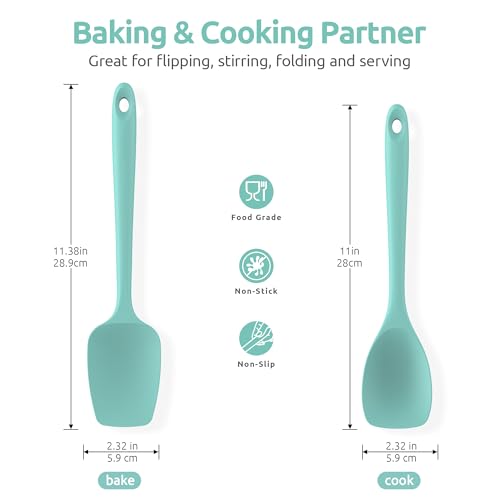 U-Taste 2PCS 13.6in 600ºF Silicone Turners & 2PCS 11.38in Flat/Spoon Spatulas & 600ºF Silicone Spoons (Aqua Sky)