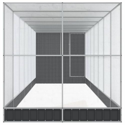 Galvanized Steel Aviary 326.8x79.9x85 Inch Silver | Steel Mesh Grid, Lockable Door, Suitable for Birds Rabbits Chickens - size: 326.8" x 79.9" x 85"