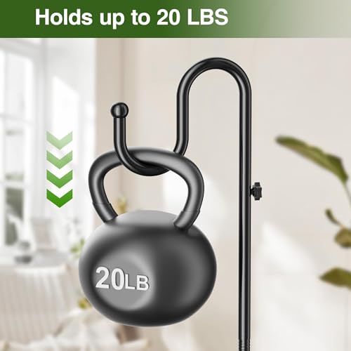 74" Shepherds Hook Stand: Hanging Wind Chimes, Bird Feeders, Plants | Adjustable, Heavy Duty Base, Free Standing Pole Holder for Indoor & Outdoor, Holds Up to 20 LBS - color: Black