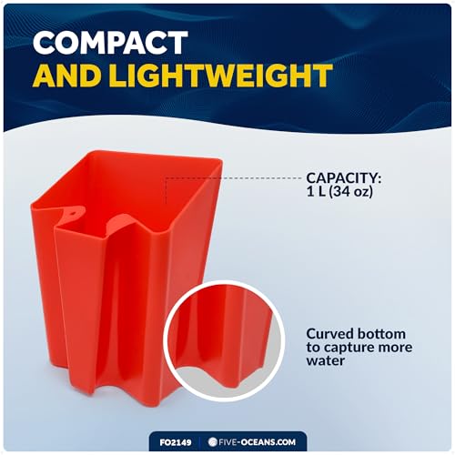 Five Oceans 1 Liter (1 qt) Red Marine Scoop Bailer - Hand Water Bailer for Optimist Dinghies, Small Sailboats & Kayaks - FO2149