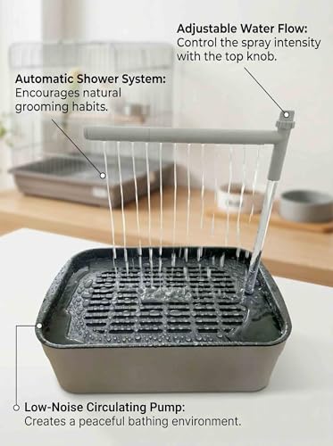 Automatic Parakeet Bird Bath with Pump,Adjustable Water Flow & Parrot Shower,USB Powered Bird Fountain Bathtub for Cage,Quiet Circulating Water System for Budgie,Lovebird (S) - color: Light gray#