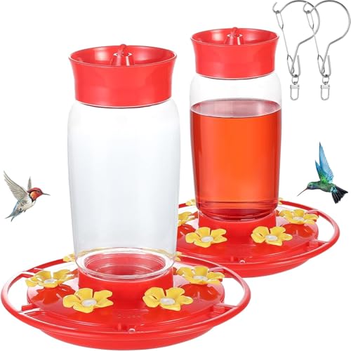 Plastic Hummingbird Feeders 2 Pack 20oz, Wide Mouth, Easy Clean | 6 Feeding Ports, Easy Fill, Ant Moat, Bee Proof and Leak-Proof, Clear Bottle, Weatherproof Hook, For Yard Deck Patio