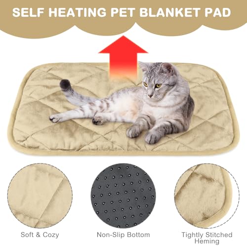 4 Pack Self Heating Cat Pad Self Warming Dog Mat Reflects Body Heat Extra Warm Thermal Pet Pad Washable Dog Cat Bed Crate Bed Mat Blanket(Beige,16 x 20 Inch) - color: Beige, size: 16 x 20 Inch