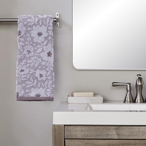 SKL Home Floral Jacquard 100% Cotton 2pc Hand Towel Set, Reversible & Decorative for Bath/Kitchen/Bar & Gift, Lavender - color: Floral Jacquard, Lavender
