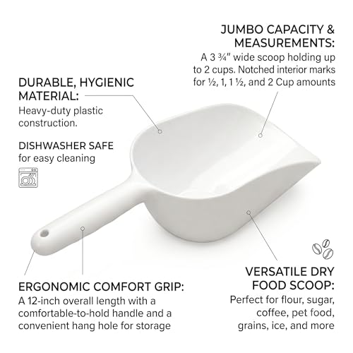 Handy Housewares Jumbo Plastic Scoop - 12" Large Food Scoop for Flour, Sugar, Cereal, Pet Food, Gardening