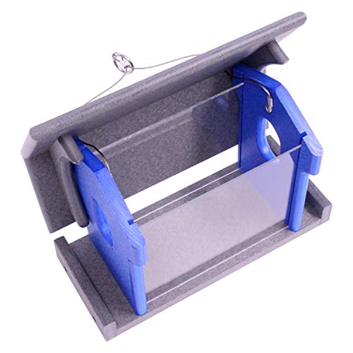 Bluebird Feeder - Poly Lumber - Hanging Blue Bird Feeder for Mealworms (Gray and Blue) - color: Gray and Blue