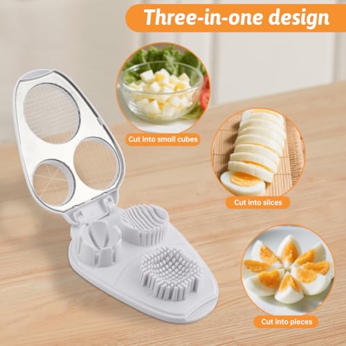 3 in 1 Boiled Egg Slicer, 3 Slice Modes Chopper Cutter with Brush, Manual Egg Slicer Steel Wire Dicer for Hard Boiled Eggs, Kitchen Gadget for Soft Fruit Butter, Labor Saving - color: White