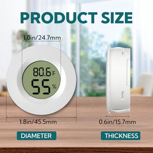 4-Pack Mini Hygrometer Thermometer Digital Humidity Meter Indoor/Outdoor Humidity Monitor with Temperature Sensor for Reptile Terrariums, Jars - Fahrenheit/Celsius White