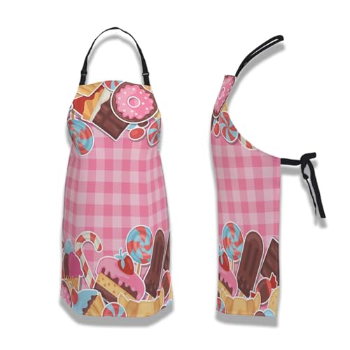 Funny Aprons for Adults Women Colorful Candy Sweets and Cakes Apron Women for Kitchen Cooking Restaurant BBQ Painting Crafting Gardening 27” (W) x 31” (H), Waterproof Aprons - color: Sweets and Cakes