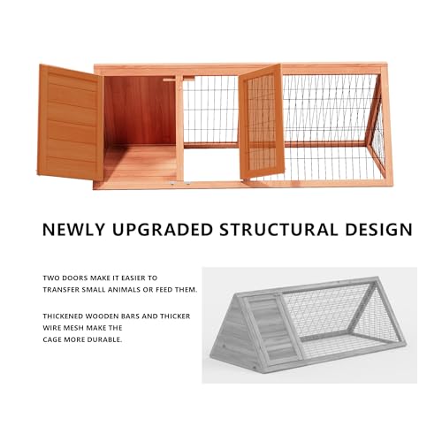 Rabbit Hutch Bunny Cage Indoor Outdoor for Chickens, Quails, Ducks | Small Poultry Enclosure, Ventilating Wire Fence, Pull-Out Tray, A-Frame Design, Waterproof Roof - color: Natural Wood