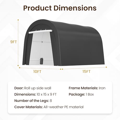 10' x 15' Portable Garage with 6 Heavy Duty Ground Stakes, Car Port | Carport 4 Cloth Bags & 2 Roll Up Doors, All-Weather Car Shelter for UV & Rain, Car Port Canopy Tent for Trucks, Garden, Tools