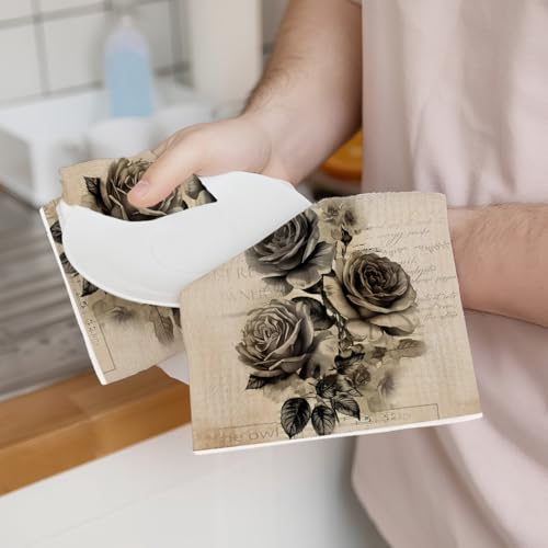 2 Pcs Vintage Black Rose Kitchen Towels, Dark Aesthetic Decorative Absorbent Microfiber Dish Cloth Tea Towel, Waffle Soft Hand Towels for Farmhouse Home Bathroom, Housewarming Gifts - color: Multi 0441