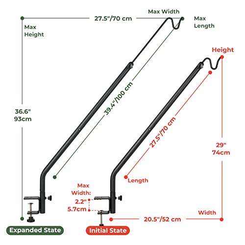 Kingsyard Heavy Duty Deck Hook, 27"-39" Adjustable Metal Deck Railing Hooks for Hanging Bird Feeders, Planters, Suet Baskets, Lanterns, Wind Chimes, Clamp Mounted - size: 27"-39" Clamp Mounted