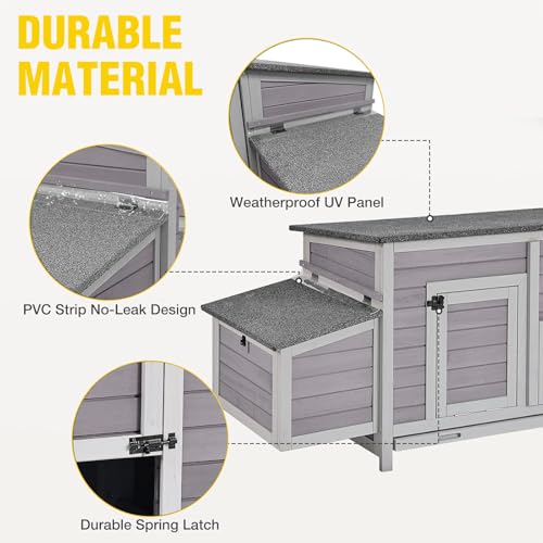 Chicken Coop for 3-4 Chickens, Large Chicken House with 2 Nesting Boxes & 6 Perches, Weather-Resistant Solid Wood Poultry Coop with Removable Cleaning Tray, Suitable for Backyard Patio Garden - color: Grey, size: 67.2"L x 25.4"W x 28.1"H
