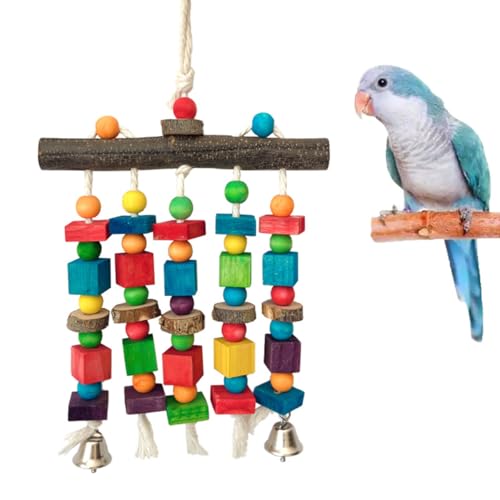 Bird Chewing Toys for Parakeet- Parrot Cage Bites, Wooden Block Cockatiel Toy for Small and Medium Parrots and Birds - color: Colorful