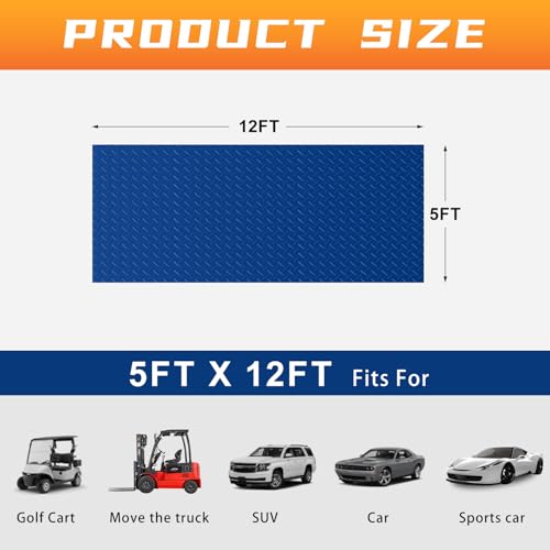 2.5mm Thickened 5Ft x 17Ft Garage Floor Mat Rubber Flooring Roll, Blue | 85sqft Diamond Plate PVC Rubber & Vinyl Flooring Roll, Non-Slip Floor Protector Mat for Garage Warehouse Basement Trailer - size: 5Ft x 17Ft--Blue