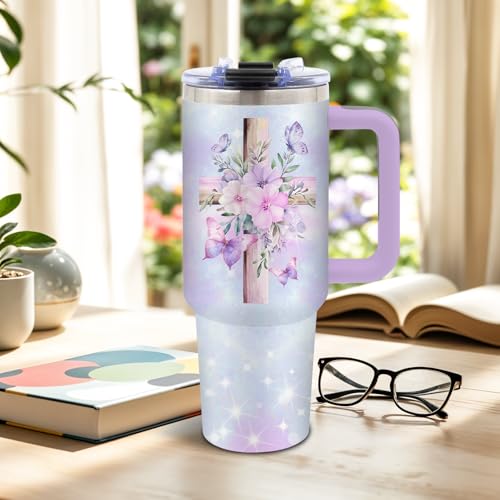 DUUV Christian Tumbler 40oz, Insulated Christian Gifts for Mom Women | Purple Bible Verse Butterfly Tumbler Leakproof, Inspirational Gift for Christians, I Can Do All Things Through Christ, 1 Pack - color: Butterfly Christian