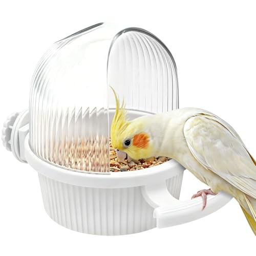 Litewoo No Mess Bird Feeder for Cage Parrot Seed Food Water Bowl (White) | No mess, with dispenser, multifunctional, large capacity, for parrot/quaker/lory/conure/cockatiel/senegal parrot/caique - color: White