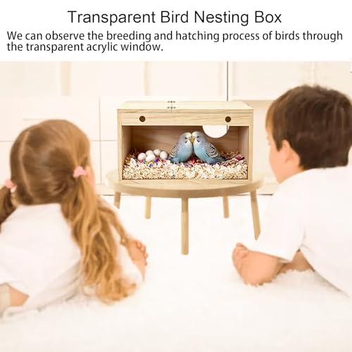 Tfwadmx Parakeet Nesting Box, Transparent Bird Nest Breeding Box, Wood Parrot Nest Box with Perch Bird Cage House for Cockatiel Lovebirds Budagie Canary Finch (M) - color: M