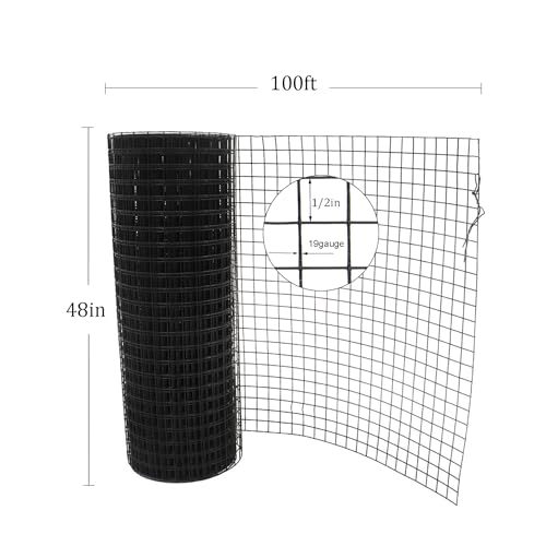 1/2 in Hardware Cloth, 48 in x 100 ft Chicken Wire Fence, Chicken Wire Mesh Roll for Rabbit Cages, Chicken Coop Fences and Poultry Enclosures(19 Gauge, Black) - color: Black, size: 1/2in 48in x 100ft