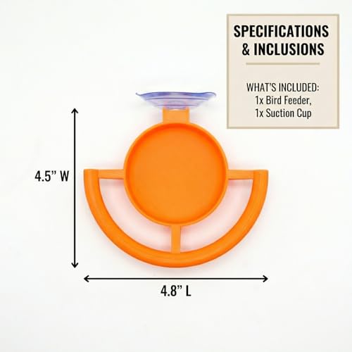 Window Bird Feeder with Strong Suction Cup, Vibrant Orange Bird Watching Feeder for Wild Birds, Easy to Clean Tray and Curved Perch, Perfect Bird Watching Gift for Garden & Home (1Pcs)